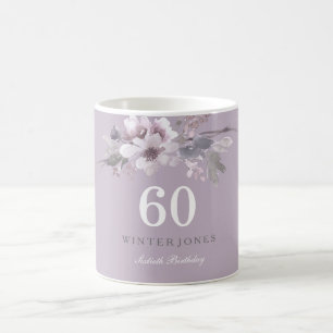 Mug Élégant violet fleuri 60e anniversaire fête cadeau