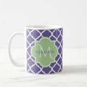 Mug Élégant violet Quatrefoil et nom vert Monogramme (Gauche)