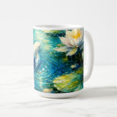 Mug Elegant White Koi & Water Lily Impressionist Art (Devant droit)