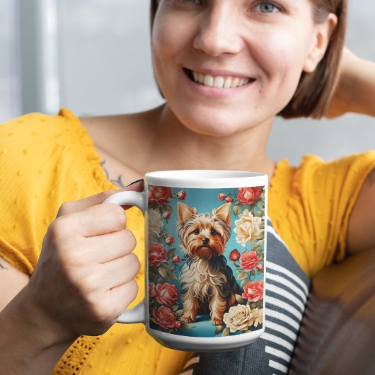 Mug Elégant Yorkshire Terrier Portrait Rose Garden