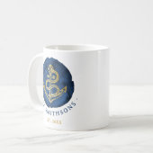 Mug Elégante Ancre aquarelle Nom nautique Marine Bleu (Devant gauche)