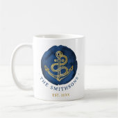 Mug Elégante Ancre aquarelle Nom nautique Marine Bleu (Gauche)