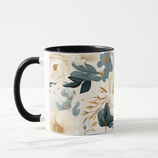 Mug Elégante aquarelle blanche et bleue Floral (Gauche)