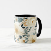 Mug Elégante aquarelle blanche et bleue Floral (Devant droit)