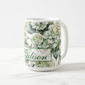 Mug Elégante aquarelle blanche vert hydrangée florale (Devant droit)