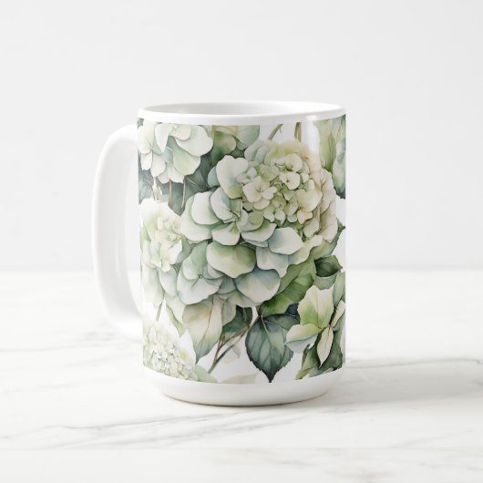 Mug Elégante aquarelle blanche vert hydrangée florale (Devant gauche)