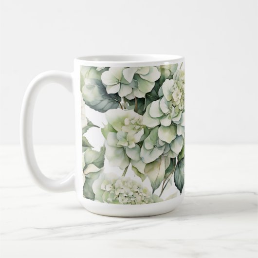 Mug Elégante aquarelle blanche vert hydrangée florale (Gauche)