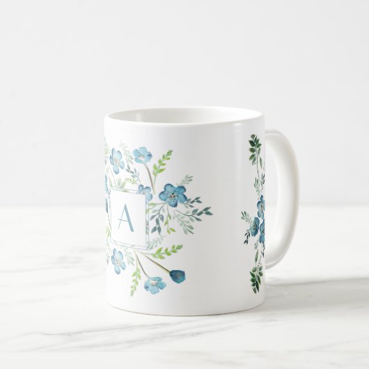Mug Elégante aquarelle bleu vert (Devant droit)