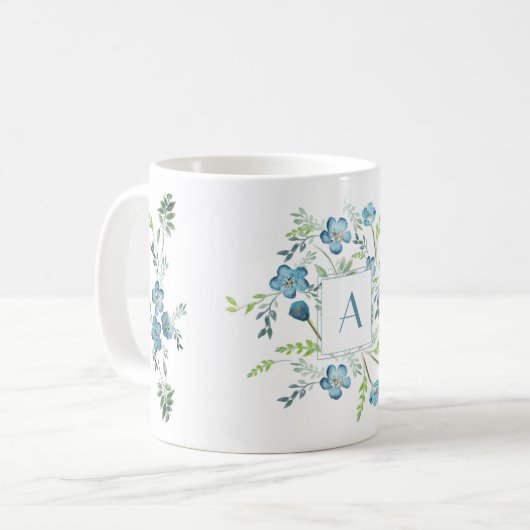 Mug Elégante aquarelle bleu vert (Devant gauche)