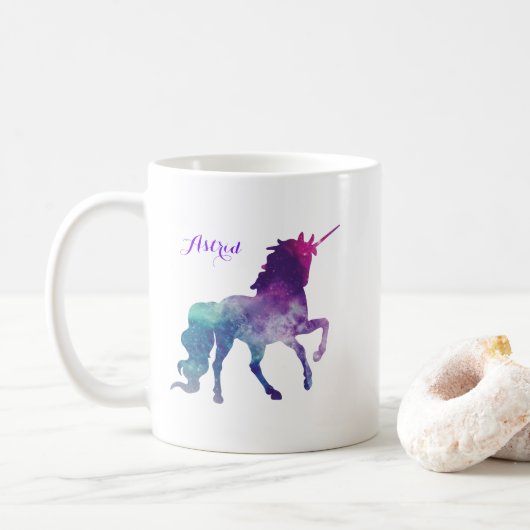 Mug Elégante aquarelle Bleu violet Unicorne moderne (Avec donut)