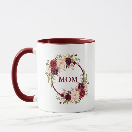 Mug Elégante aquarelle Bourgogne Floral Maman (Gauche)