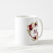 Mug Elégante aquarelle Bourgogne Floral Monogramme (Devant droit)