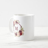 Mug Elégante aquarelle Bourgogne Floral Monogramme (Devant gauche)