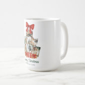 Mug Elégante aquarelle Bow rouge famille sapin de Noël (Devant droit)