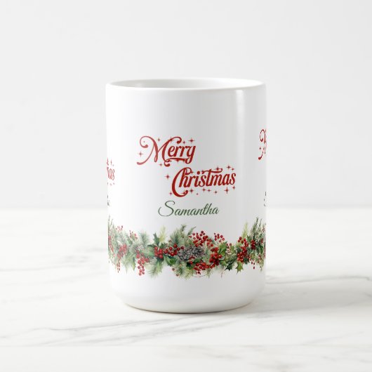 Mug Elégante aquarelle classique couronne de Noël (Centre)
