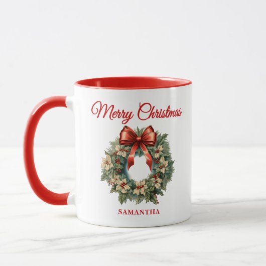 Mug Elégante aquarelle couronne de Noël (Gauche)