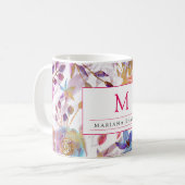 Mug Elégante aquarelle fleurie rose et blanc (Devant gauche)