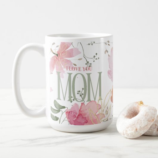Mug Elégante aquarelle florale "Je t'aime maman" Moder (Avec donut)