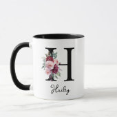 Mug Elégante aquarelle Florale Nom initial Monogramme (Gauche)