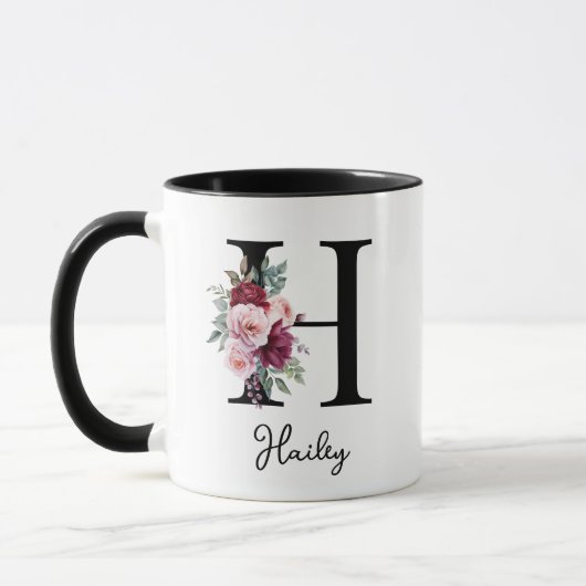 Mug Elégante aquarelle Florale Nom initial Monogramme (Gauche)