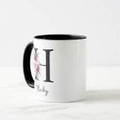 Mug Elégante aquarelle Florale Nom initial Monogramme (Devant gauche)