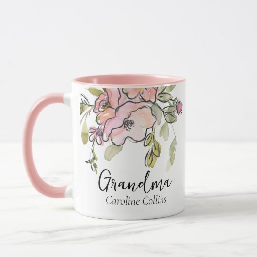 Mug Elégante aquarelle florale Pastel rose grand-mère (Gauche)