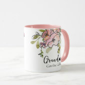 Mug Elégante aquarelle florale Pastel rose grand-mère (Devant droit)