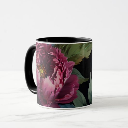Mug Elégante aquarelle florale rose foncé (Devant gauche)