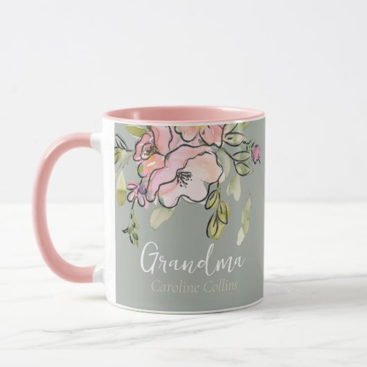 Mug Elégante aquarelle Florale Sage Green Grandma (Gauche)