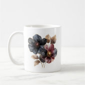 Mug Elégante aquarelle or noir fleurs bordeaux (Gauche)