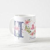 Mug Elégante aquarelle papillon floral Monogramme H (Devant gauche)