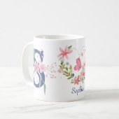 Mug Elégante aquarelle papillon floral Monogramme S (Devant gauche)
