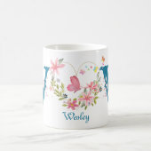 Mug Elégante aquarelle papillon floral Monogramme W (Centre)