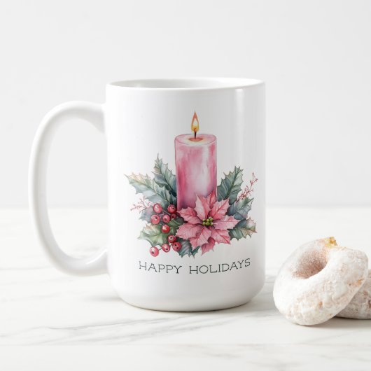 Mug Elégante aquarelle PERSONNALISÉE Bougie de Noël (Avec donut)