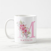 Mug Elégante aquarelle rose Floral Nom (Gauche)