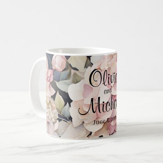 Mug Elégante aquarelle rose hydrangées florales (Devant gauche)