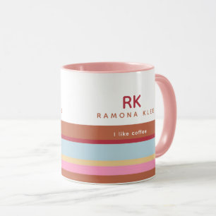 Mug Elégante bande de couleur Pastel avec nom et Sloga