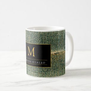Mug Élégante brosse verte avec or et noir