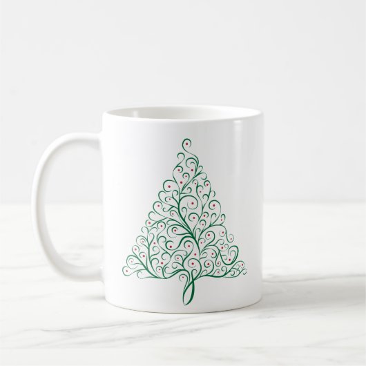 Mug Élégante calligraphie rouge et verte Arbre de Noël (Gauche)