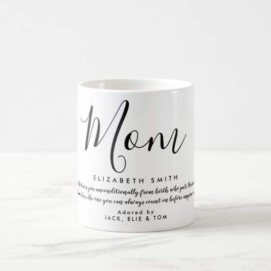 Mug Élégante citation de maman de script féminin  (Centre)