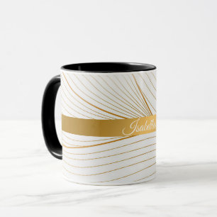 Mug Elégante collection de ligne Feuille or blanc mode