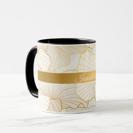 Mug Elégante collection moderne or blanc ligne florale (Devant gauche)