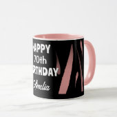 Mug Elégante couleur rose noire 70e Joyeux anniversair (Devant droit)