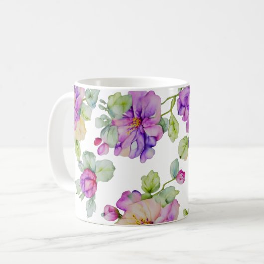 Mug Elégante couleur rose violet aquarelle florale (Devant gauche)