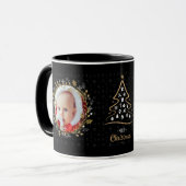 Mug Élégante couronne de Noël d'argent noir et d'or (Devant gauche)