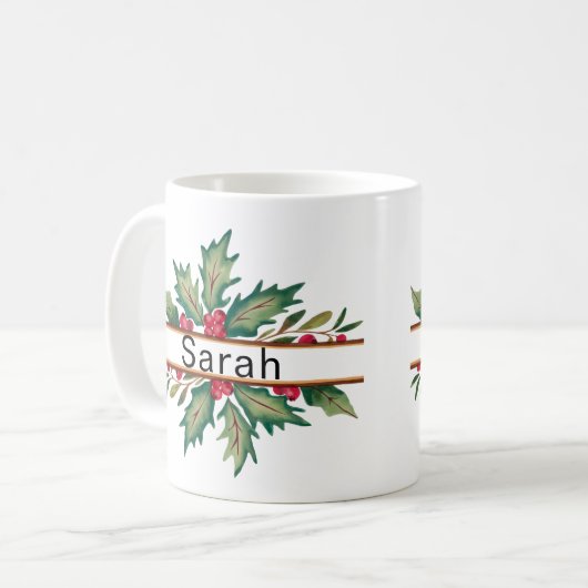 Mug Élégante couronne de Noël Nom de Noël (Devant gauche)