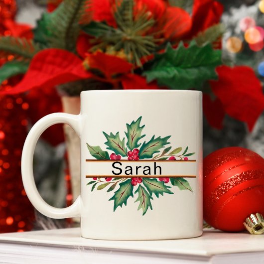 Mug Élégante couronne de Noël Nom de Noël