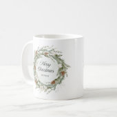 Mug Elégante couronne de pin et verdure | Joyeux Noël (Devant gauche)