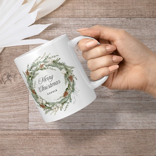 Mug Elégante couronne de pin et verdure | Joyeux Noël