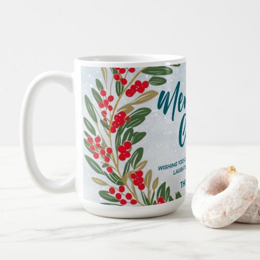 Mug Élégante couronne rouge Holly Berries Gold merry X (Avec donut)